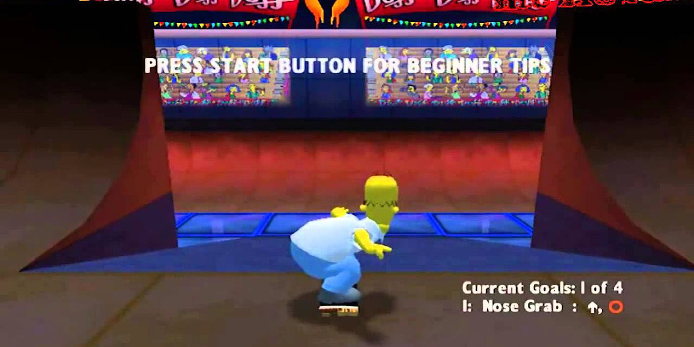 Homer rides down a ramp in The Simpsons Skateboarding
