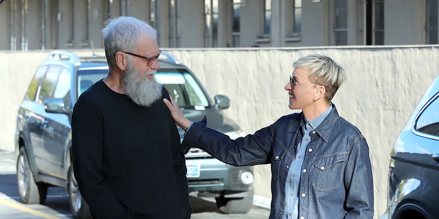Ellen and David Letterman meet outside on My Next Guest Needs No Introduction