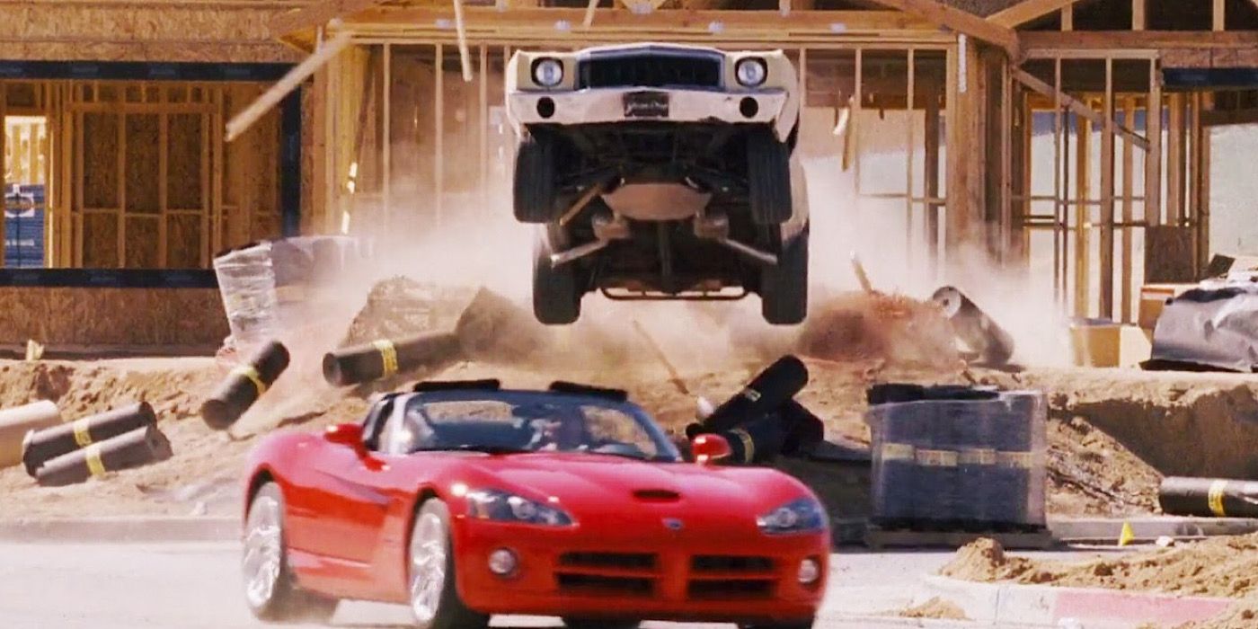 Sean drives out of a half built house in Tokyo Drift