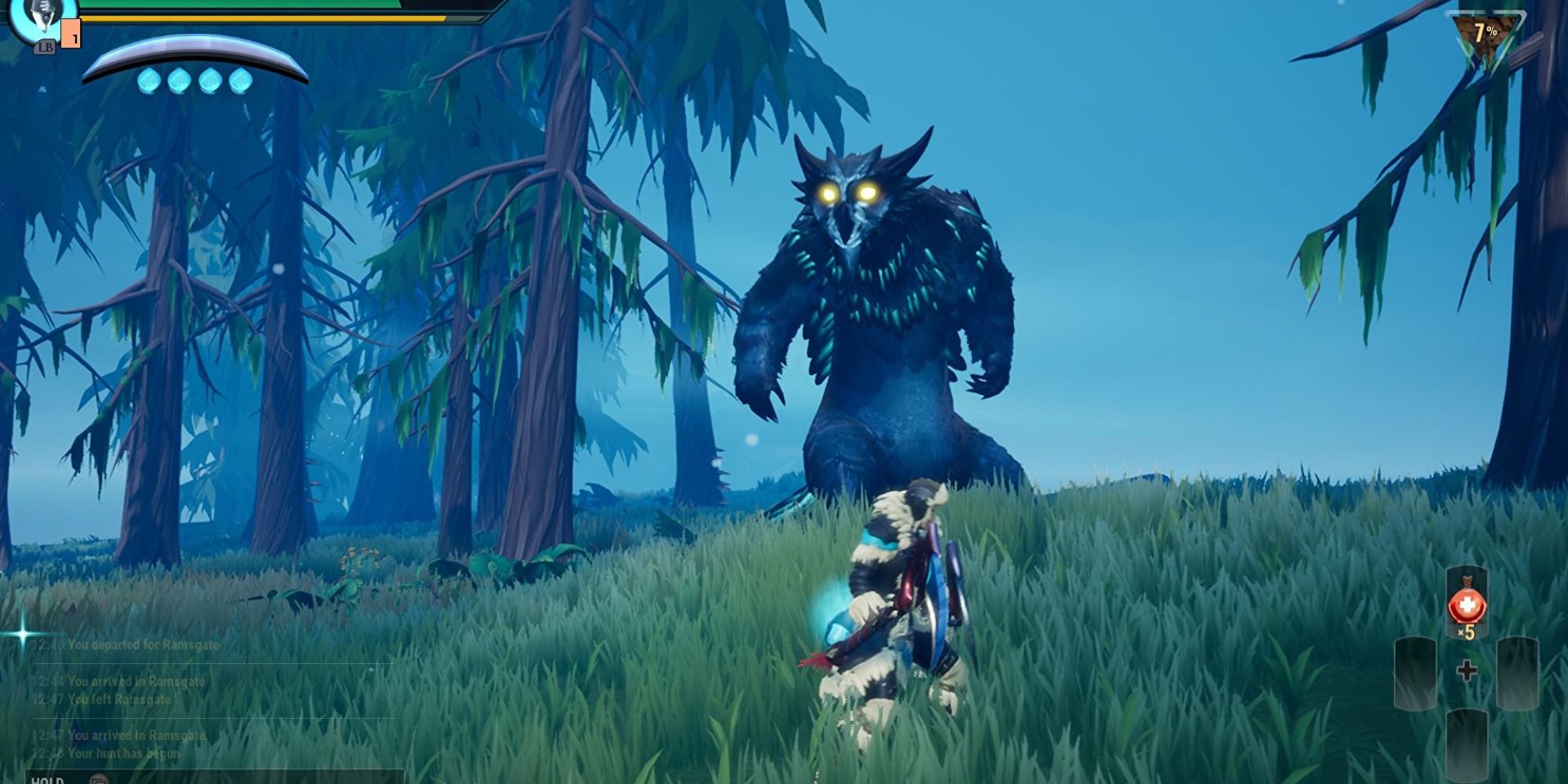 A player fighting a monster in Dauntless