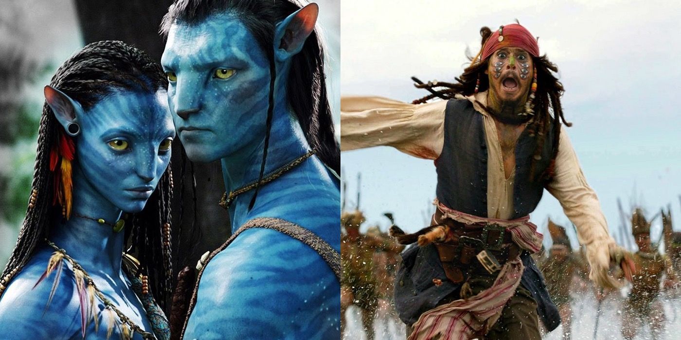 Split image of Jake and Neytiri in Avatar and Jack Sparrow in Pirates of the Caribbean: Dead Man’s Chest