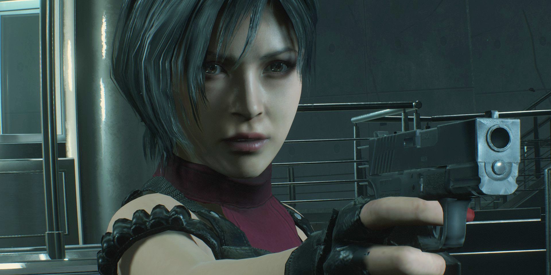 Ada Wong aiming her pistol in Resident Evil 2
