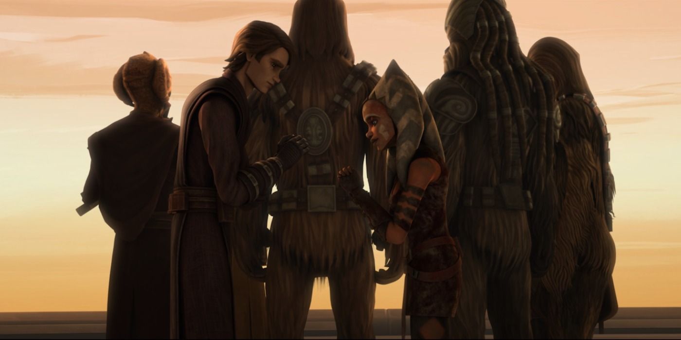 Ahsoka and Anakin reunited after Ahsoka returns from being captured by Trandoshans in The Clone Wars
