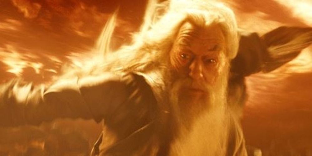 Albus Dumbledore surrounded by a ring of fire in Harry Potter