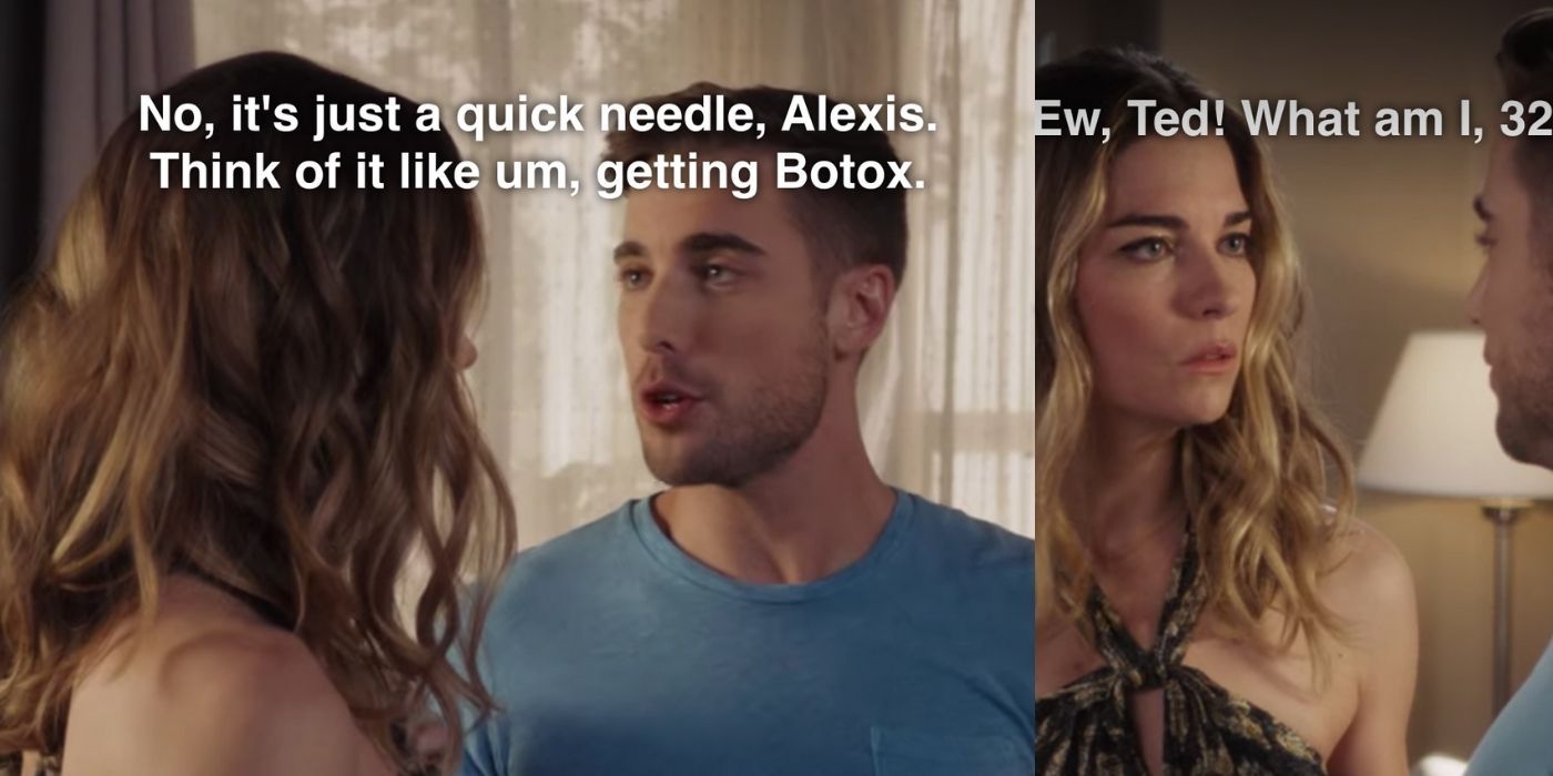 Alexis and Ted talking about their trip on Schitt's Creek