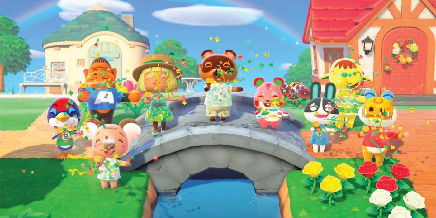 Characters from Animal Crossing: New Horizons standing on a bridge