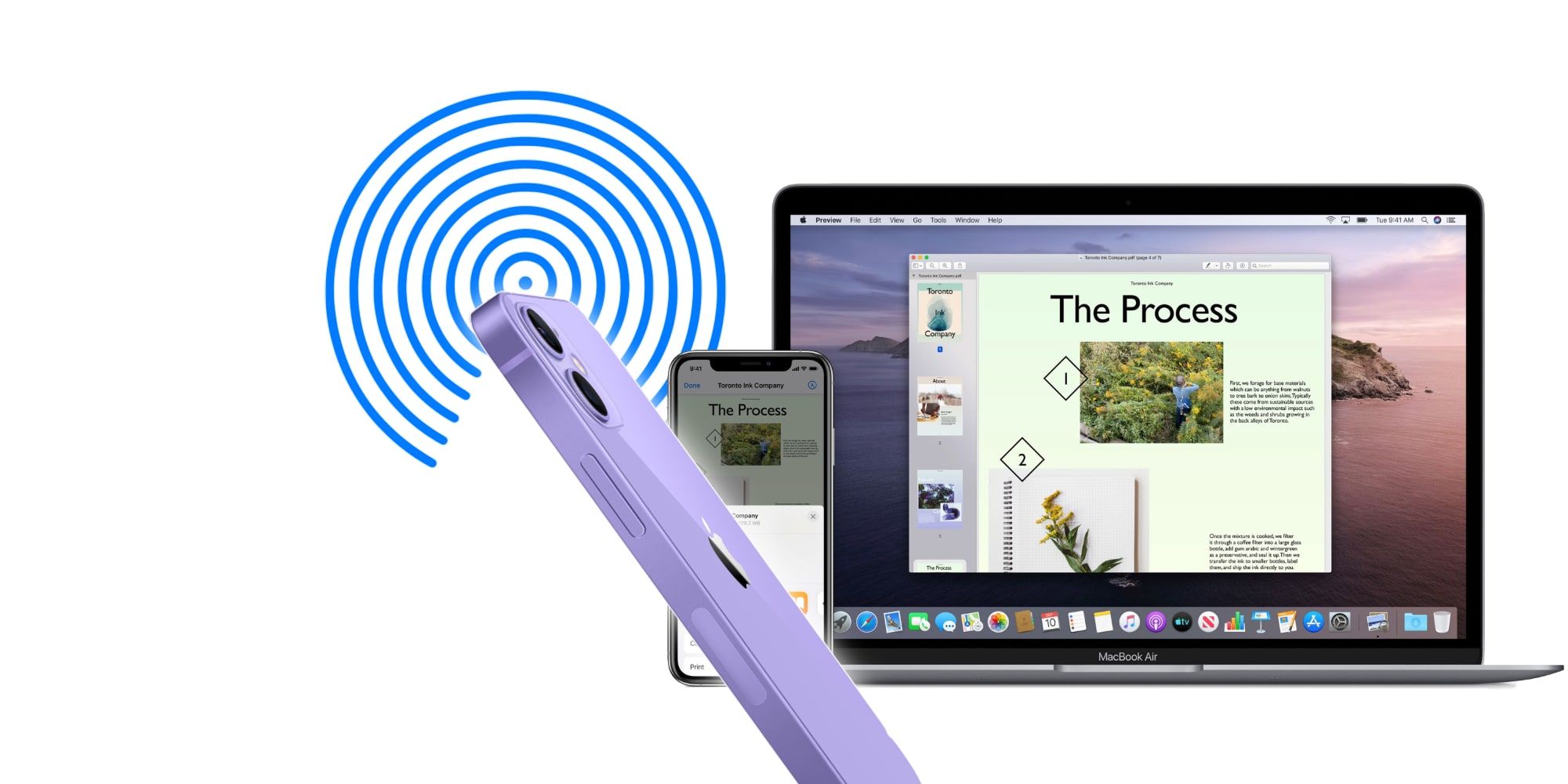 Apple AirDrop Purple iPhone 12 And MacBook Air