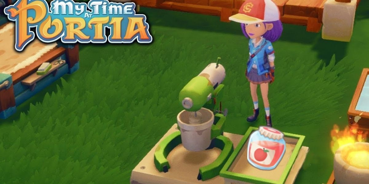 Character making apple juice in My Time at Portia