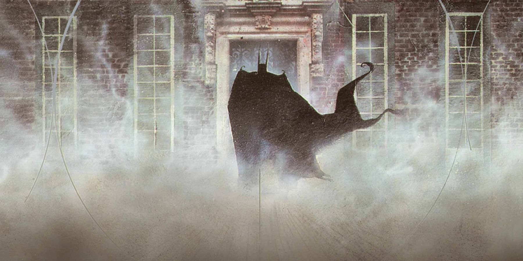 Dave McKean&rsquo;s cover art of Batman entering Arkham Asylum.