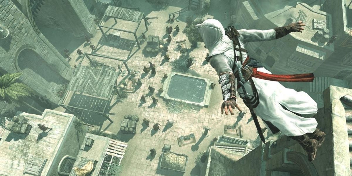 Altair performing the Leap of Faith in Assassin's Creed