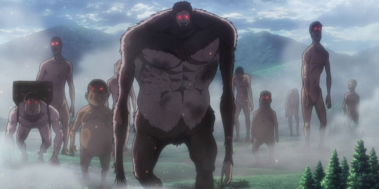The Beast Titan, Cart Titan, and a bunch of normal titans.