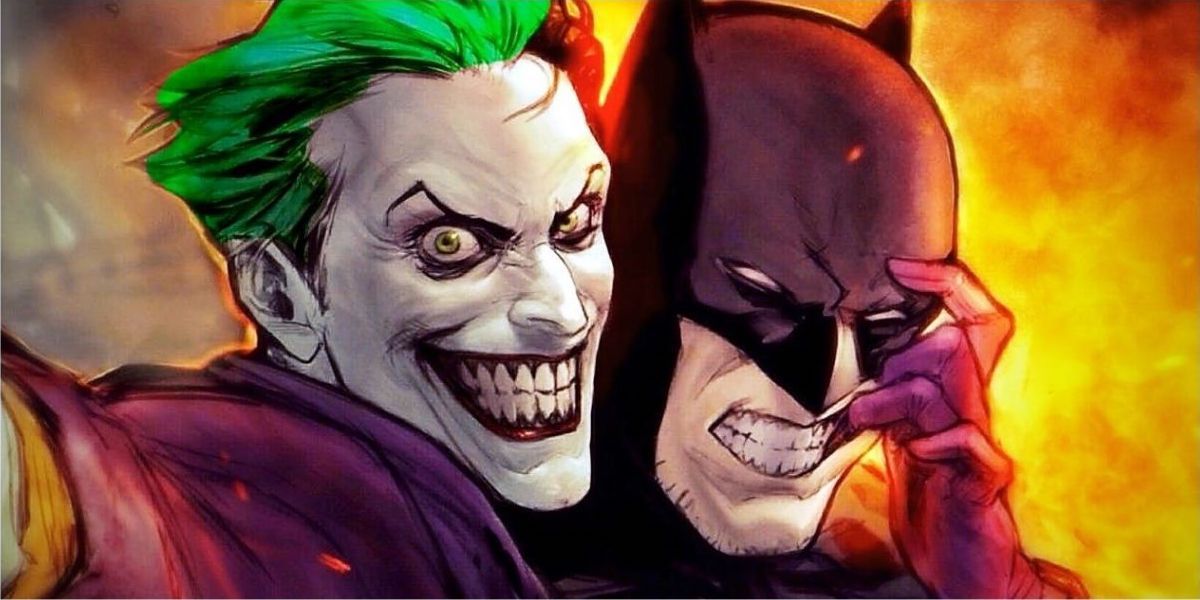Joker tries to take a selfie with Batman as Gotham burns