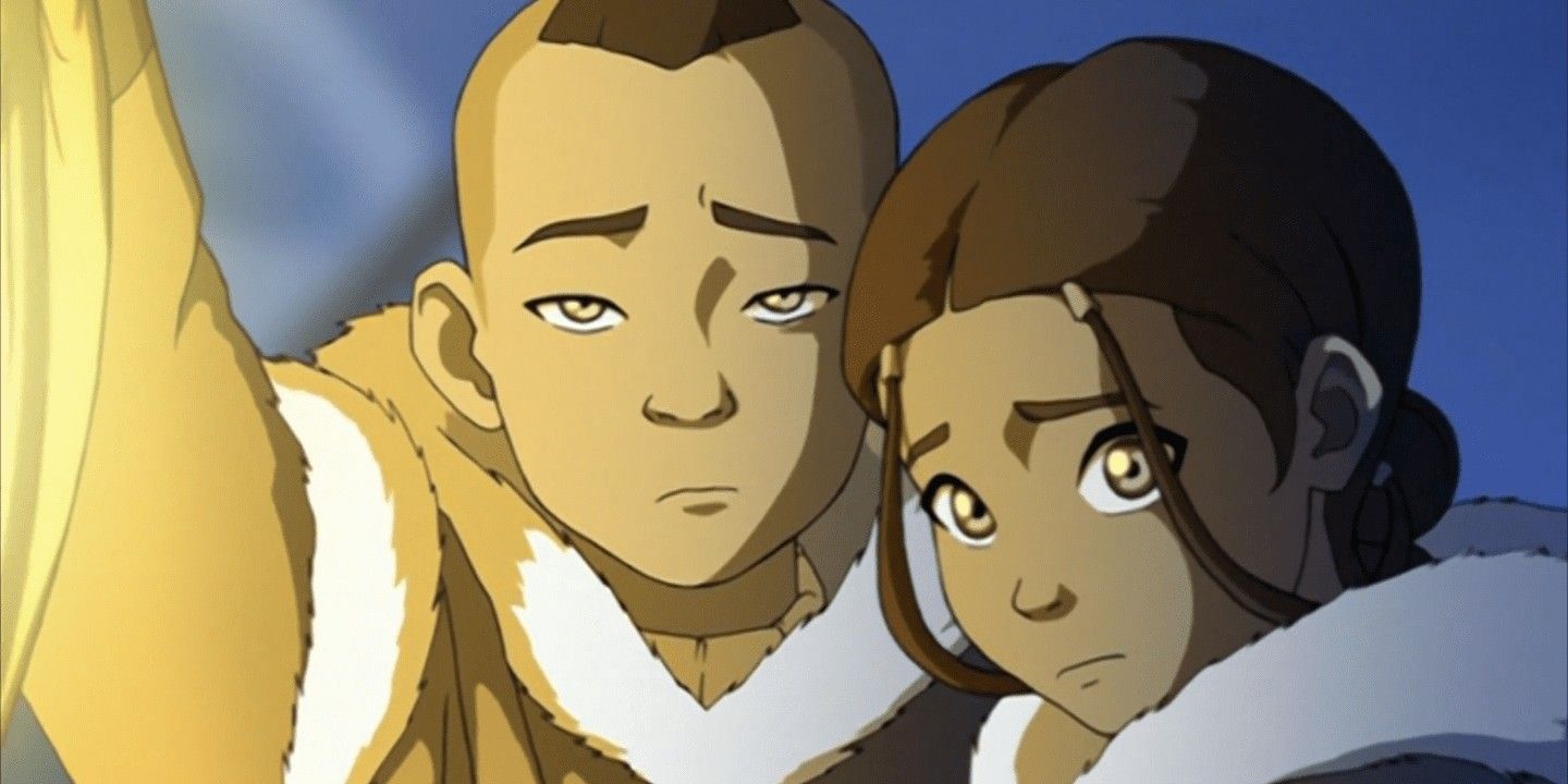 Sokka and Katara embracing in Avatar The Last Airbender 