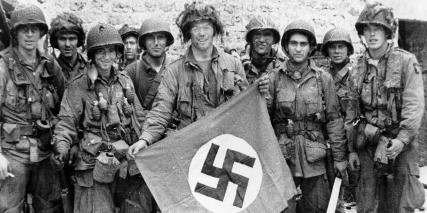 Band of Brothers Easy Company Holding Nazi Flag