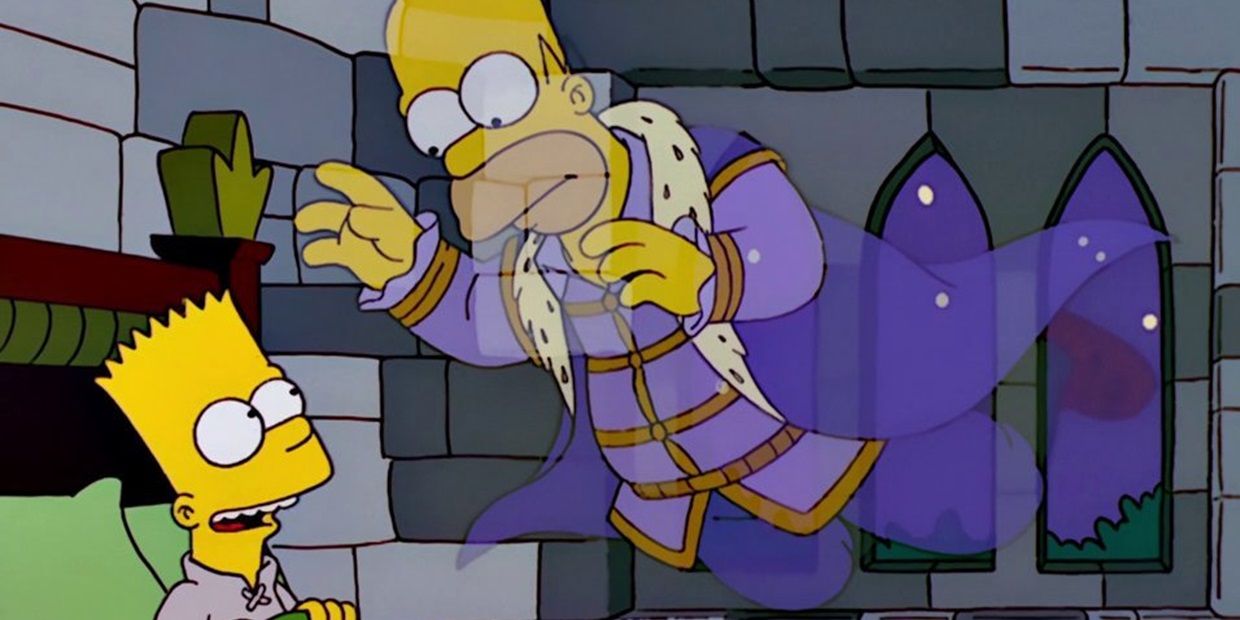 Bart and Homer in a Hamlet parody in The Simpsons