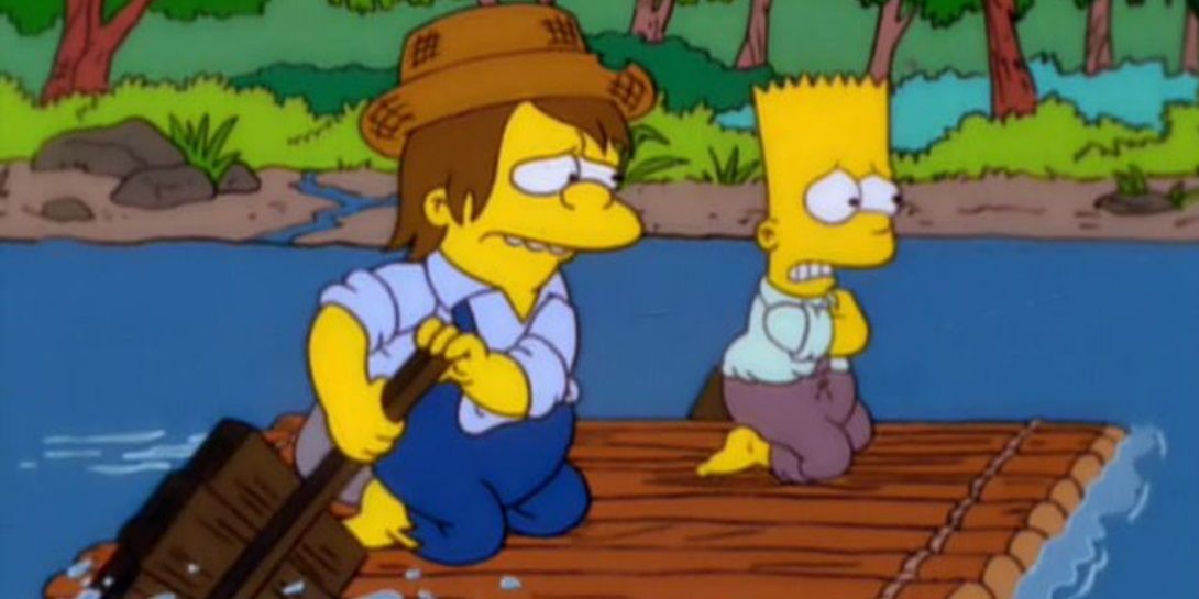 Bart and Nelson as Tom Sawyer and Huck Finn in The Simpsons