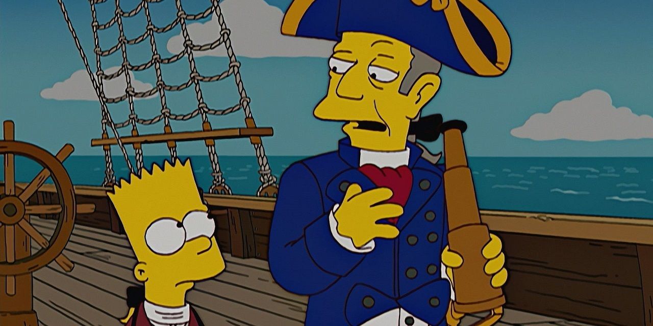 Bart and Skinner on the Bounty in The Simpsons