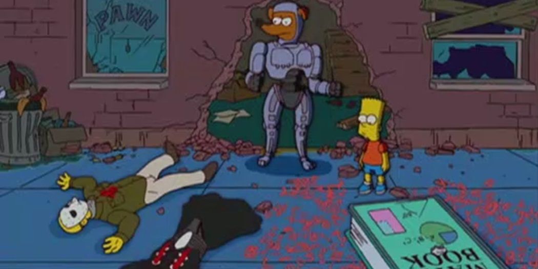 Bart imagines Santa's Little Helper as RoboCop