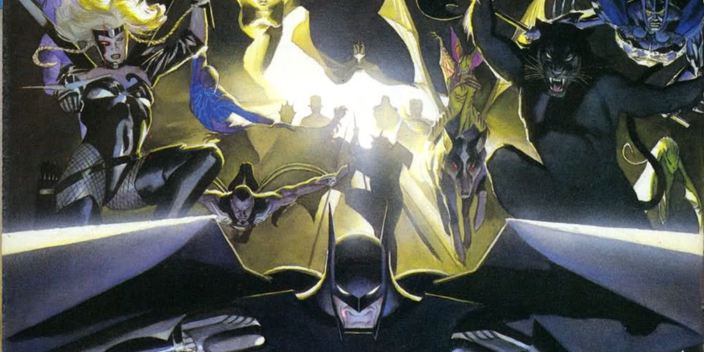 Batman and allies flying into battle in Kingdom Come comic book