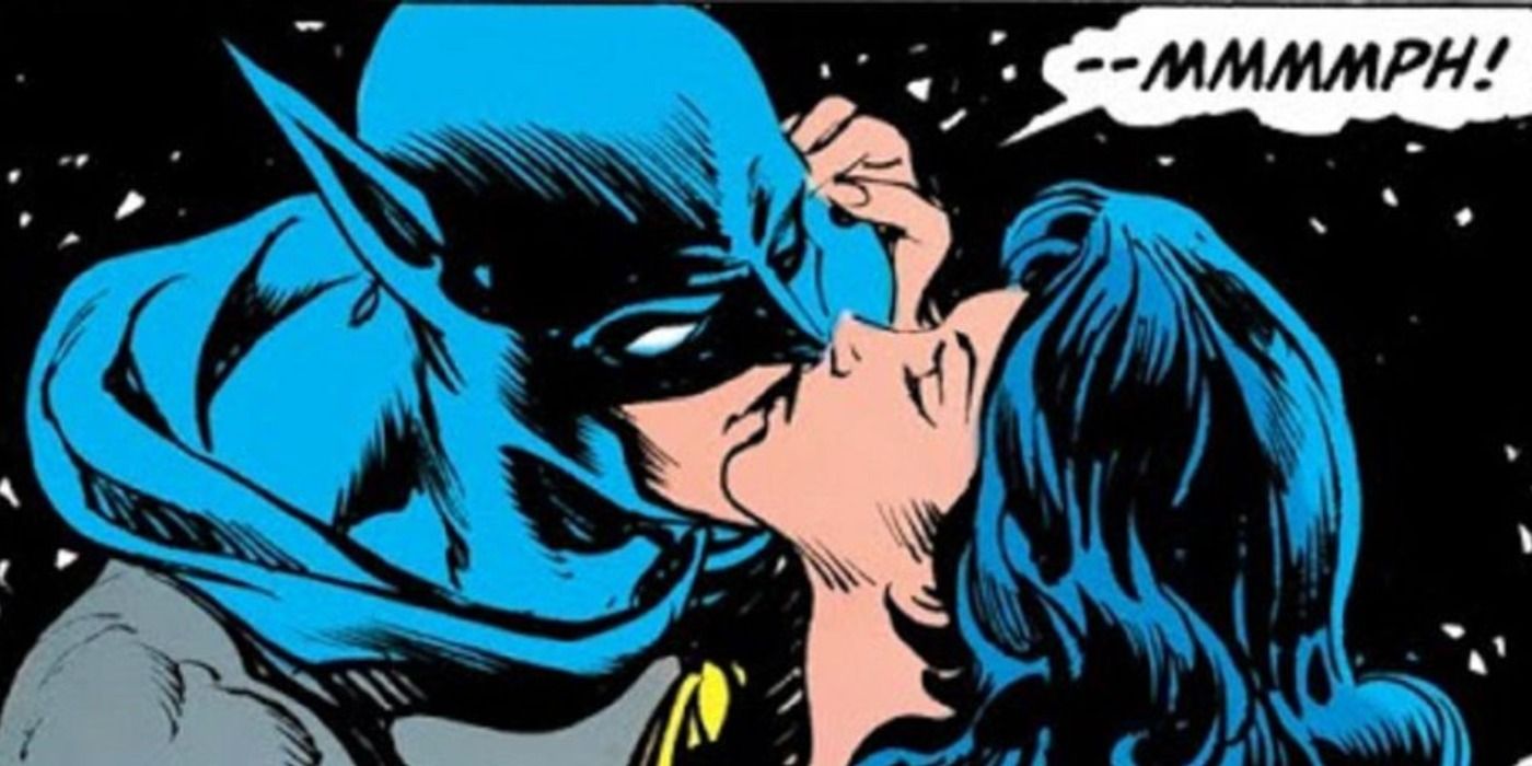 Batman kisses Julia Pennyworth in DC Comics.