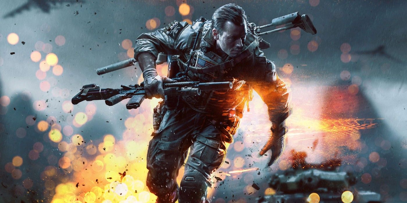 A soldier running away from an explosion in Battlefield 4 Keyart