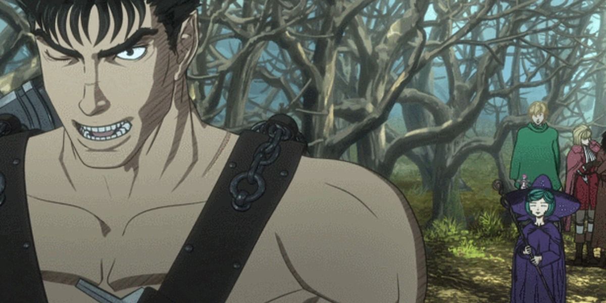 Shot of Guts and co. in the 2016 Berserk anime series