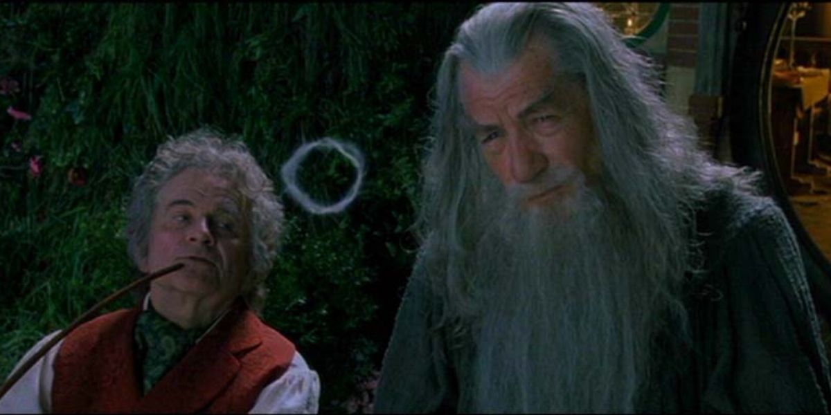 Bilbo and Gandalf share a smoke in the Shire