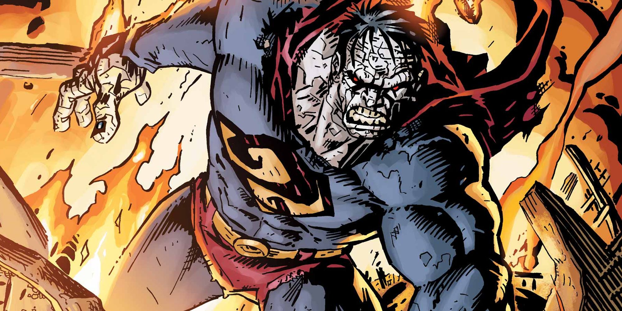 Bizarro Superman coming out of flames in DC Comics