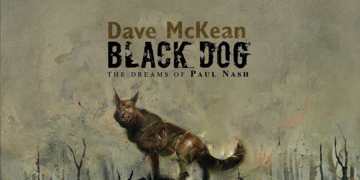 A black dog standing atop a wreckage