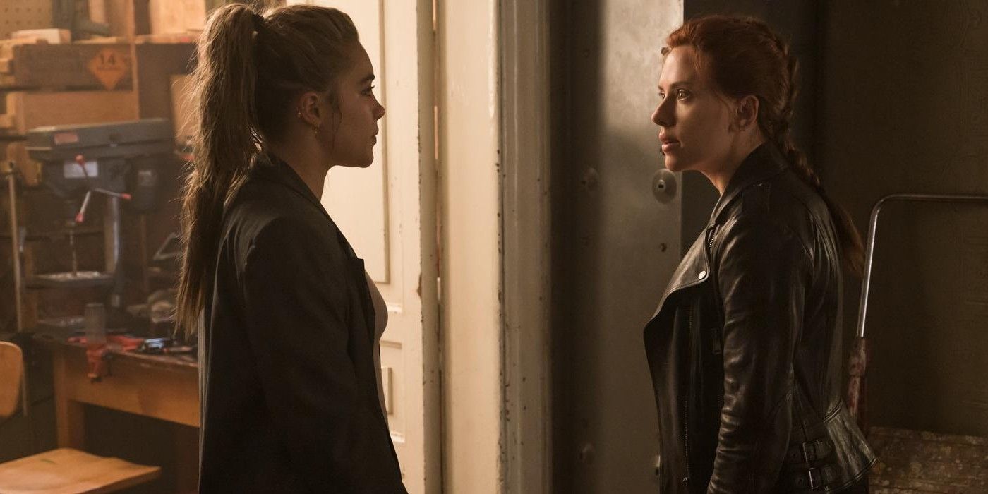 Yelena and Natasha look at each other intensely in Black Widow