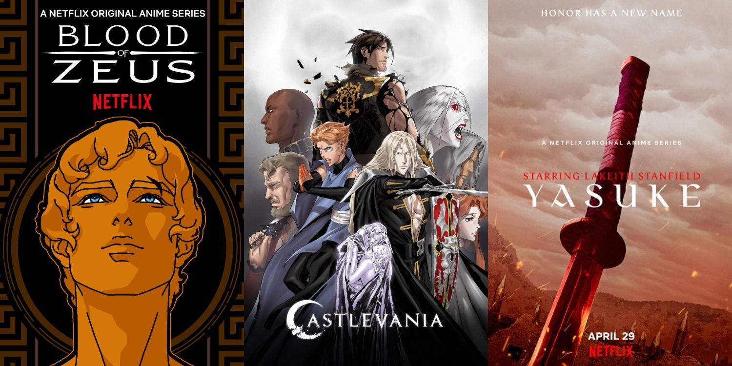 Promo posters for Blood of Zeus, Castlevania and Yasuke on Netflix