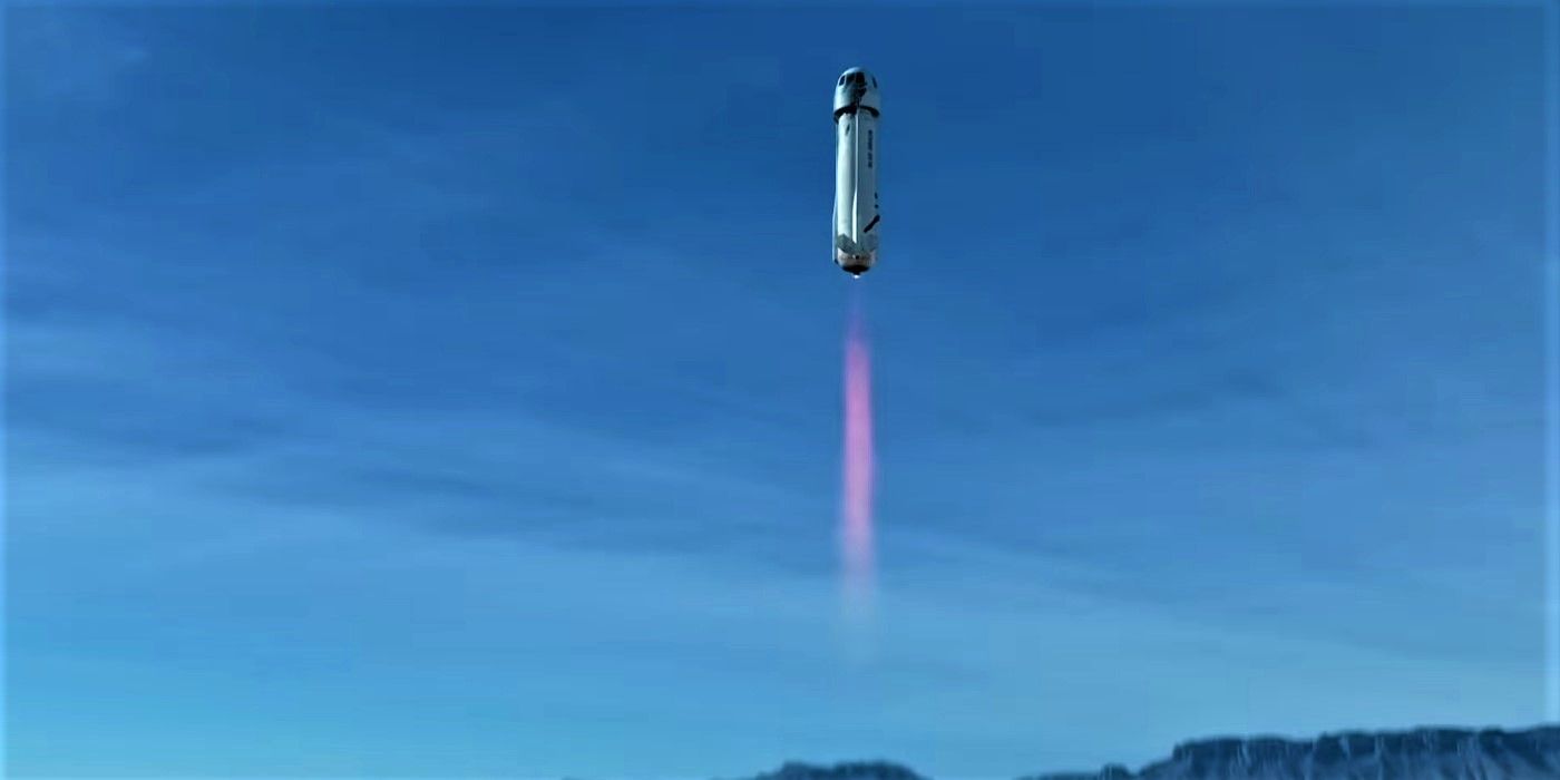 Blue Origin trailer New Shepard rocket mid air after taking off