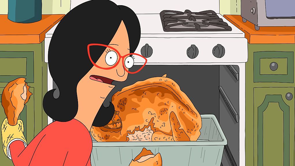 Linda roasting a turkey in FOX's Bob's Burgers.