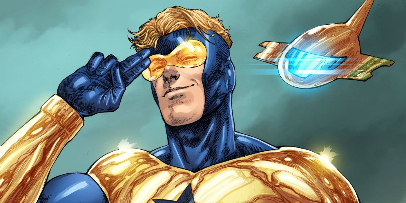 Booster Gold saluting someone.