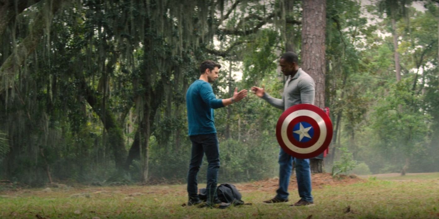 Bucky Sam and Captain America Shield in Falcon and Winter Soldier