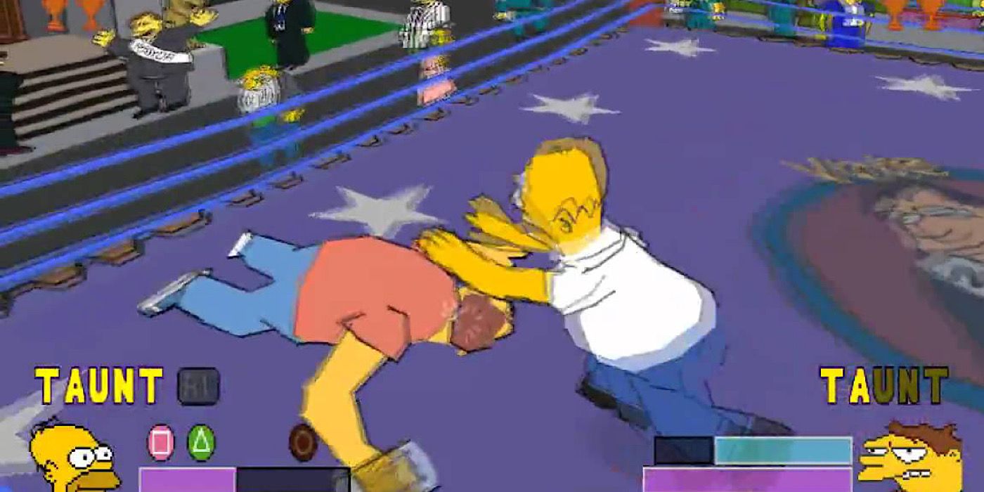 Homer fights Barney in The Simpsons Wrestling