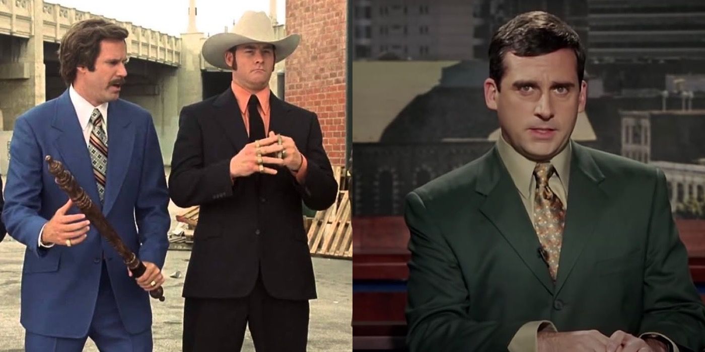 Split image of Ron and Champ in Anchorman and Evan in Bruce Almighty