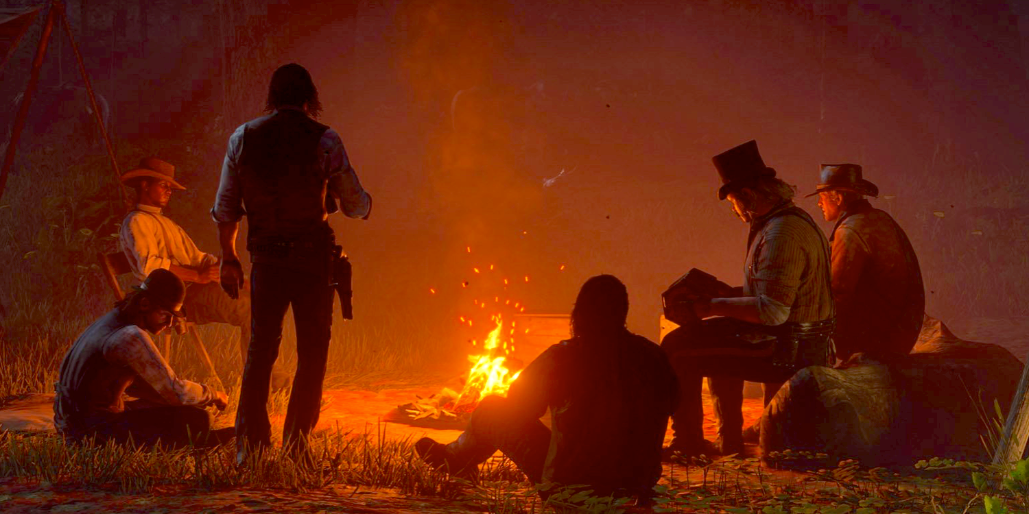 Van der Linde Gang Members Around Red Dead Redemption 2 Campfire