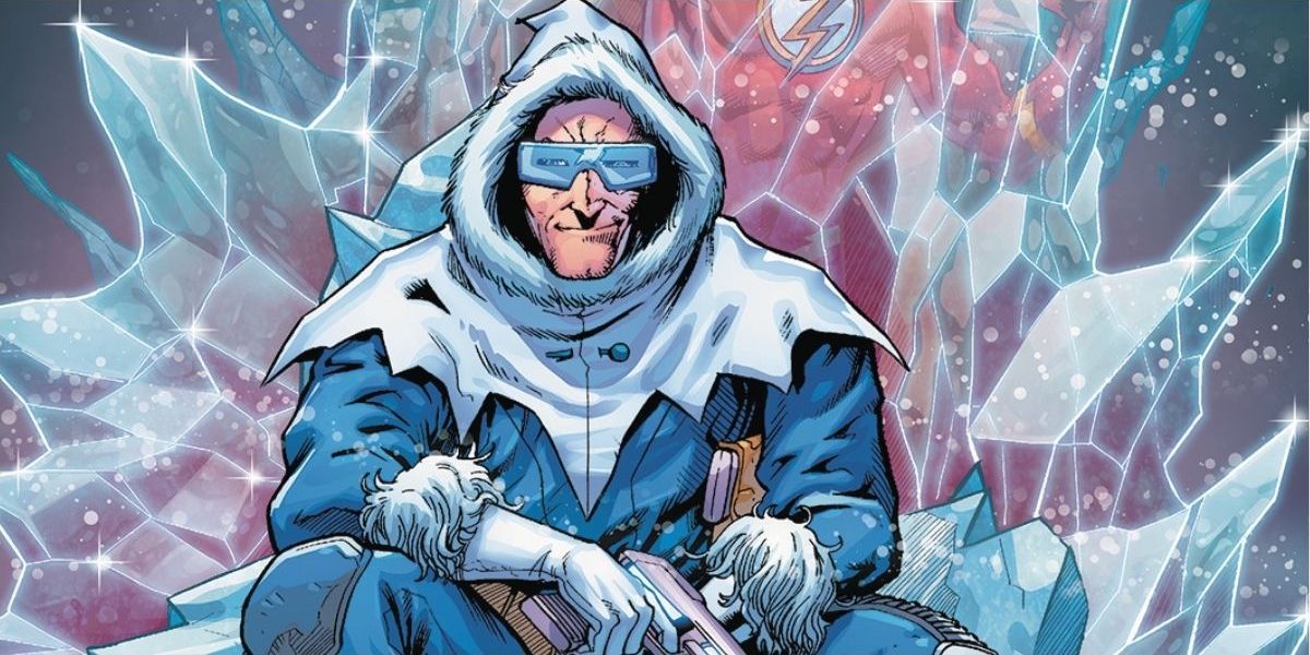 Captain Cold sits before the Rogues on a throne made from the Flash