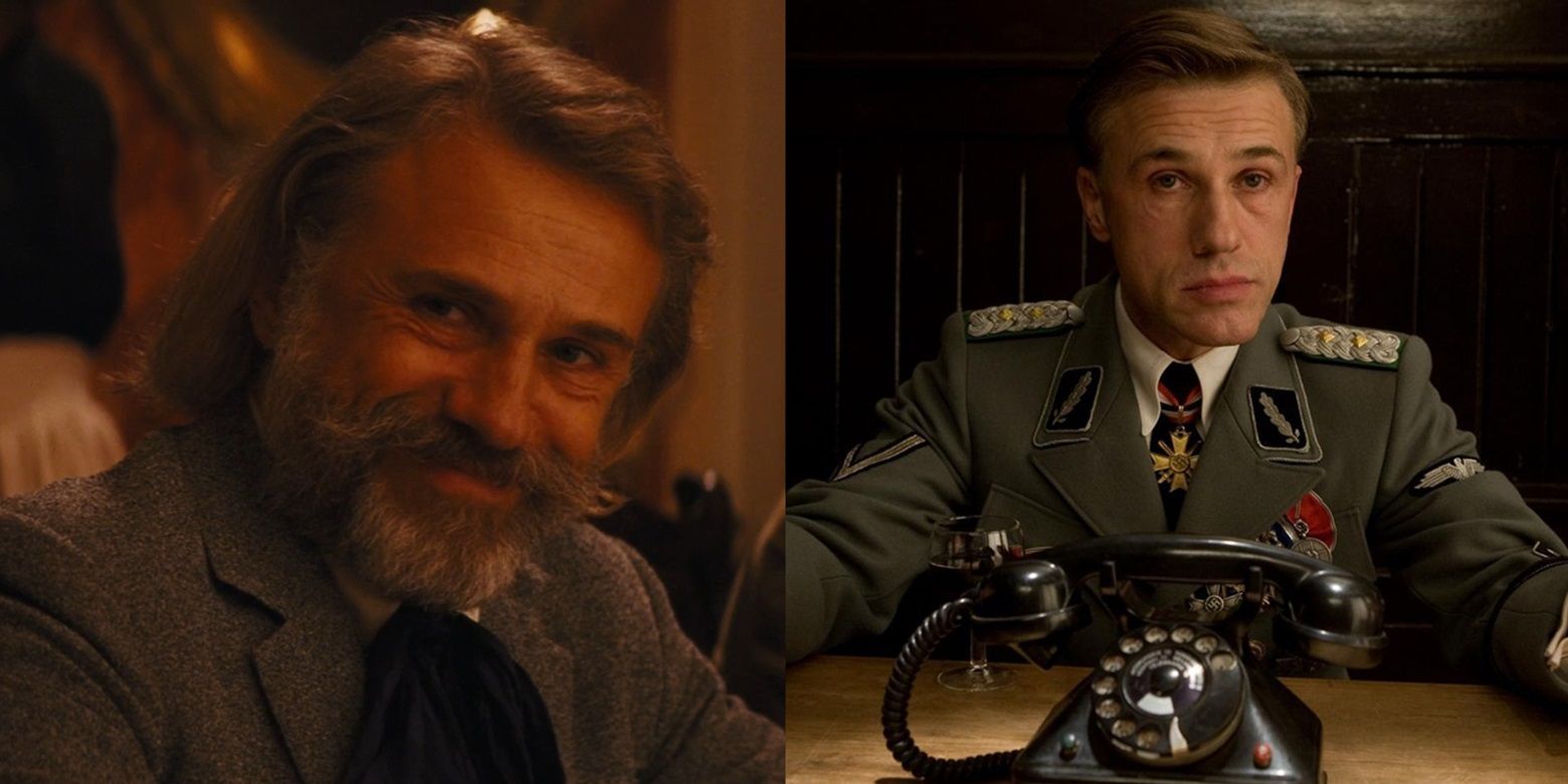 Dr. Schultz smiling in Django Unchained/Landa sitting near phone in Inglourious Basterds