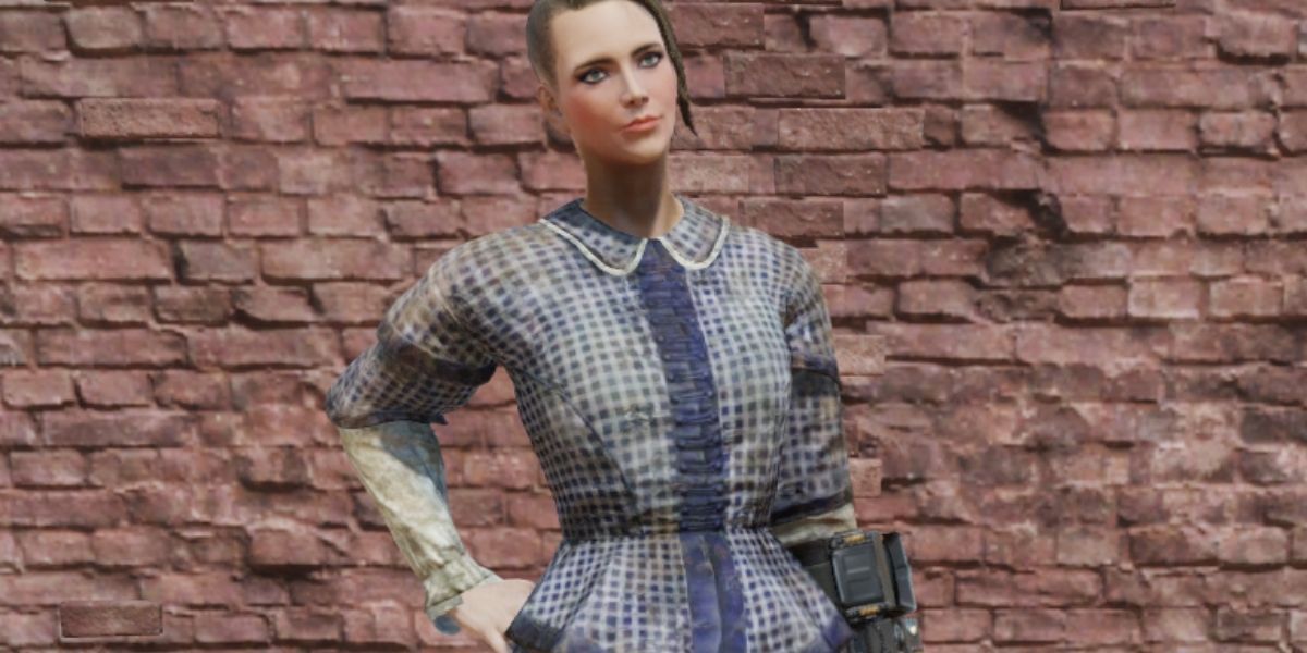 Female character wearing a civil war dress in Fallout 76