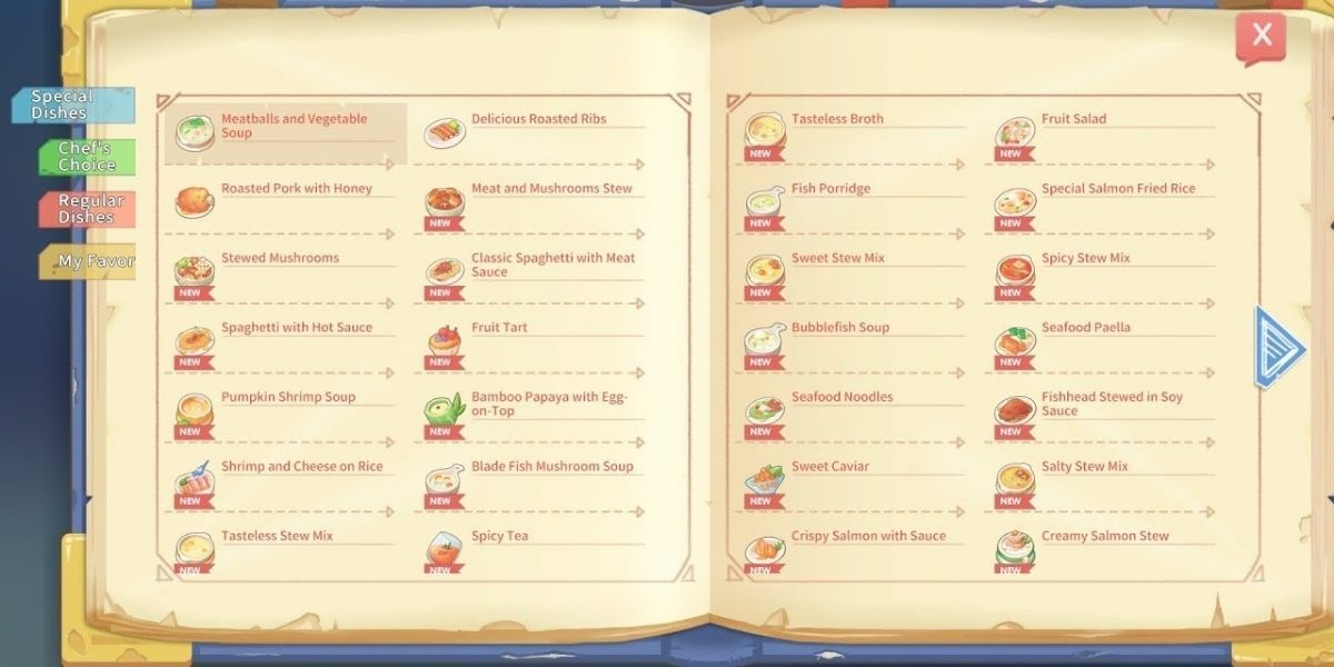 Book of Recipees in My Time At Portia