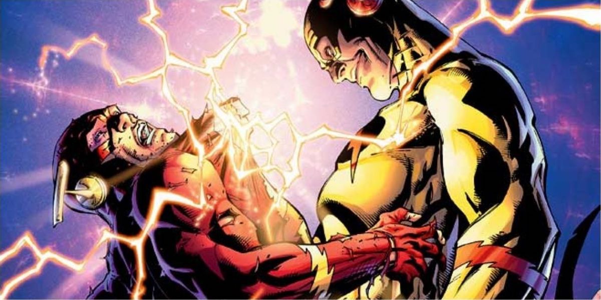 The Reverse Flash stands victorious over Barry Allen and Bruce Wayne