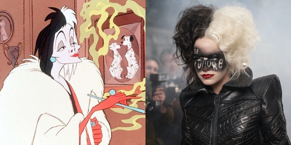 Cruella in 101 Dalmations and the live action film
