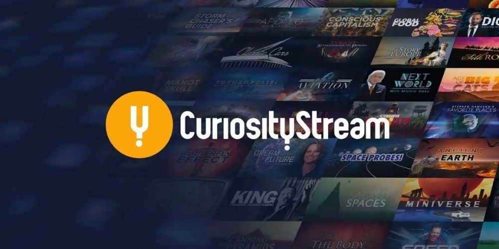 The Curiosity Stream logo with images of its programming in the background