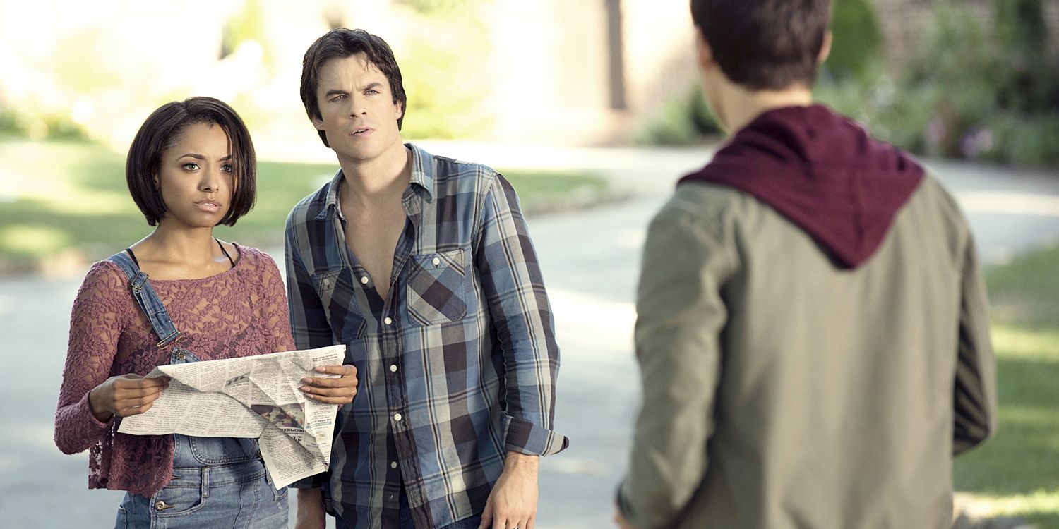 Damon, Bonnie, and Kai in the prison world in The Vampire Diaries