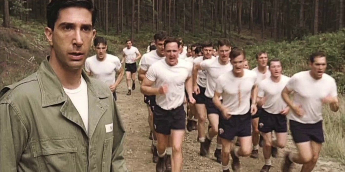 David Schwimmer as Herbert Sobel watching Easy Company run in Band of Brothers