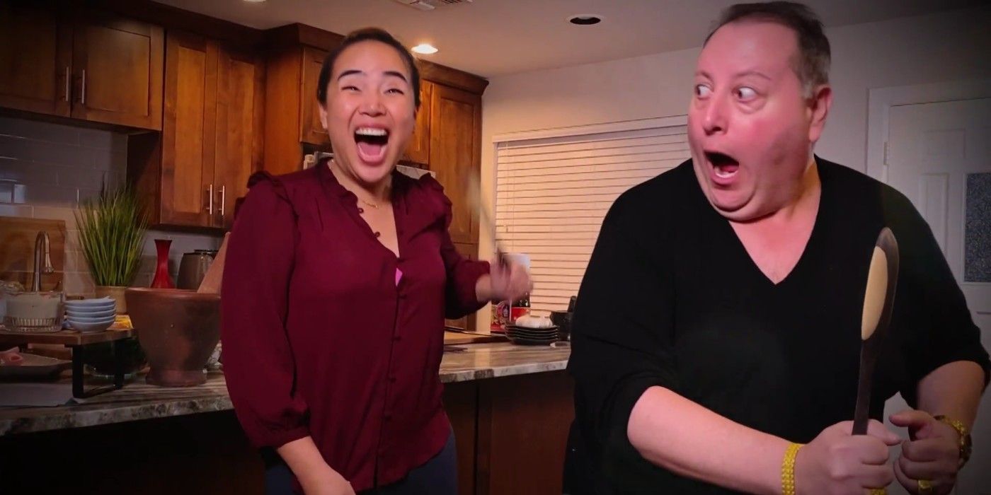 David and Annie from 90 Day Fiance on 90 Day Foody Call laughing in kitchen