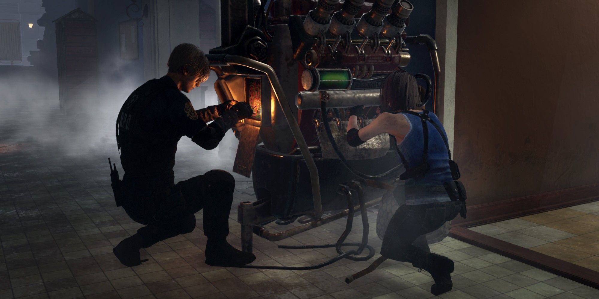Jill and Leon repair a generator in Dead By Daylight
