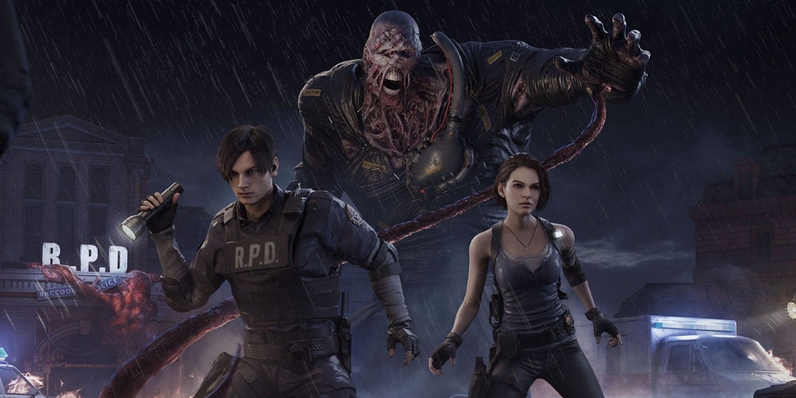 Nemesis, Jill, and Leon in the Resident Evil Chapter of Dead by Daylight